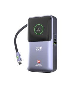 Swiss Military 10,000 mAh Power Bank with LED Display 35W Fast Charging – Silver |SM-PB-10K-35W-LED-CBL