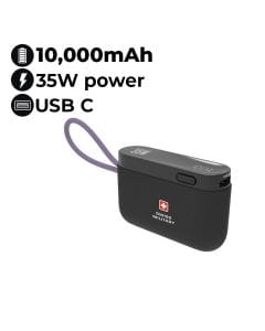 Swiss Military 10,000 mAh Compact Mini Power Bank with LED Display 35W – Black |SM-PB-10K-35W-MINI-LED-CBL