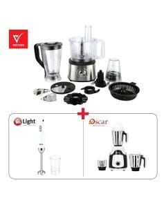 Veeteek FP9079E-GS Food Processor 1.5L Blender Jar Set Black + Mr Light MR HB0502 Hand Blender + Oscar OMG750INDK1 750W Indian Mixer  Bundle (603001000010481 + 301005000000188 + 201002000000172)