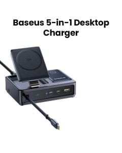 Baseus Nomos 5-in-1 Desktop Charger 140W 3C+U with Qi2 Wireless Charging – Black | P10178800123-00