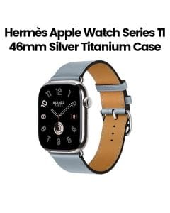 Hermès Apple Watch Series 11 46mm Silver Titanium Case – Bleu Lin | Single Tour