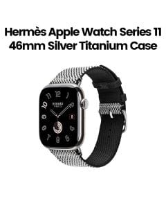 Hermès Apple Watch Series 11 46mm Silver Titanium Case – Noir/Ecru | Woven Single Tour