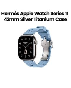 Hermès Apple Watch Series 11 42mm Silver Titanium Case – Bleu Pastel | Kilim Single Tour