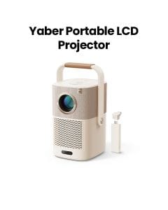 Yaber Portable LCD Projector 450 ANSI Lumens, 1080P, JBL Dual 5W, Dolby, Auto Focus – Cream | T2 Plus