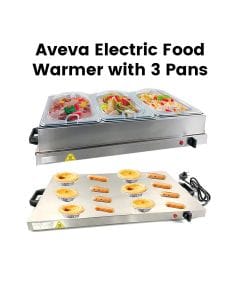Aveva Electric Food Warmer with 3 Pans, Silver | AV-DFW-3P