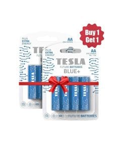 Tesla Zinc Carbon AA Blue+ Batteries R6 – 4 Pack Reliable Power for Remote Controls, Clocks & Toys | 8594183392165