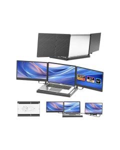 V2COM F3 14″ Triple Laptop Monitor Extender – Full HD IPS Displays, Aluminum Base Stand, USB-C/HDMI Plug & Play | Black - F3