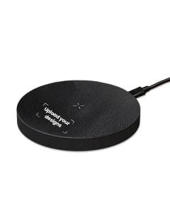 Personalized Recycled Leather 15W Wireless Charger – Fast 15W Qi Charging, Anti-Slip Surface, LED Indicator, Wide Device Compatibility – Black