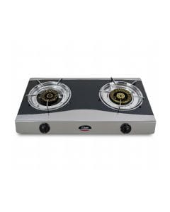 Clikon 2 Burner Table Top Gas Stove Stainless Steel Body, Manual Ignition, Durable Pan Support Design | Black - CK4503