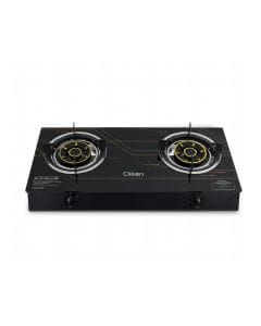 Clikon 2 Burner Table Top Gas Stove Toughened Glass Surface, Manual Ignition, Heavy Duty Pan Support | Black/Silver - CK4504