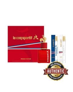 Le Coq Sportif Rouge Énergie Unisex Eau de Parfum Gift Set – 50ml EDP + 2×10ml Travel Spray Cherry, Pink Berries, Peony & Vanilla Floral Fruity Fragrance | LCS300008
