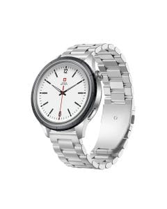 Swiss Military DOM 8 Smartwatch – Silver Stainless Steel Strap, Black Watch Ring, Premium Build Design | SM-WCH-DOM8-SILF-BLK-RING-STLS