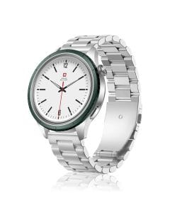 Swiss Military DOM 8 Smartwatch – Silver Stainless Steel Strap, Green Watch Ring, Premium Durable Design | SM-WCH-DOM8-SILF-GRN-RING-STLS