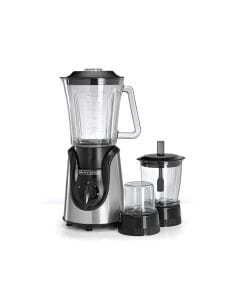 Black+Decker 600W Glass Blender With Glass Jar And Two Mills, Mincer And Grinder, 1.5L Capacity, 3 Speed Controls - Black/Silver - BX600G-B5