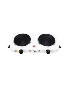 ALM Double Electric Hot Plate Cooker 2000W, Adjustable Temperature Control, Dual Cast Iron Heating Plates - Black/White - ALM-HP200A