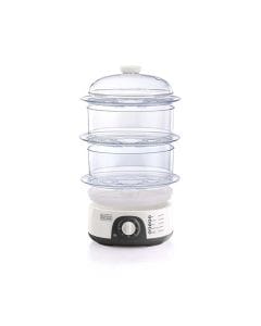 Black+Decker 3-Tier Food Steamer 775W, Stackable Design, Mechanical Timer, Dishwasher-Safe Parts - White - HS6000-B5