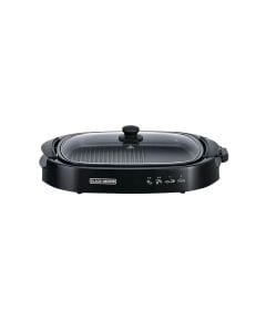Black+Decker Flat Health Grill 1500W, Non-Stick Cooking Surface, Curved Glass Lid, Efficient Fat Draining System - Black - GH1500-B5