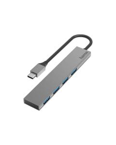 Hama USB-C Hub 4-Port USB 3.2 Gen1 5Gbit/s Ultra-Slim Aluminum Design, High-Speed Data Transfer, Plug & Play | Grey - 200101