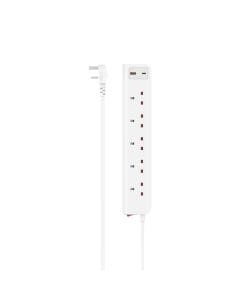 Hama Power Strip UK Plug 5-Way with USB-C/A 20W PD Fast Charging, 2m Cable | White - D3223862