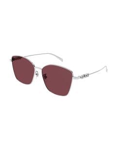 Gucci Women GG1805SA Cat-Eye Sunglasses – Full Rim Metal Frame, Bio Nylon Category 3 UV Lenses, Luxury Designer Eyewear | Silver/Red - 889652525983