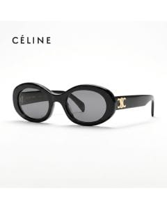 Celine CL40194U Oval Sunglasses – Slim Acetate Frame, Dark UV Protection Lenses, Minimalist Luxury Designer Eyewear | Black/Grey - 192337081071
