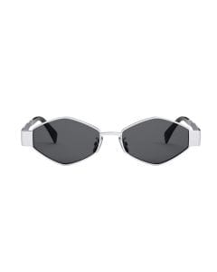 Celine CL40254U Geometric Sunglasses – Metal Triomphe Frame, Solid Smoke UV Protection Lenses, Luxury Designer Eyewear | 192337229893