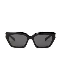 Saint Laurent SL 826 Cat-Eye Sunglasses – Engraved Logo Temples, Narrow Acetate Frame, UV Protection Lenses | Black/Black - 889652604947