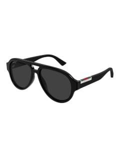 Gucci Men GG2088S Pilot Sunglasses – Recycled Acetate Full-Rim Frame, Grey UV Protection Lenses, Luxury Designer Eyewear | Black/Grey - 889652627434