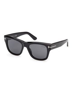 Tom Ford Men FT1304 Finn Square Sunglasses – Polarized Smoke Lenses, Luxury Acetate Frame, Designer Eyewear | Shiny Black/Smoke - 889214625786