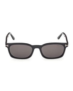Tom Ford FT1300 Square Sunglasses – Shiny Acetate Frame, Smoke UV Protection Lenses, Signature T Temple Detail | 889214625557