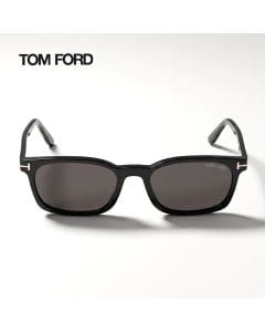 Tom Ford FT1300 Square Sunglasses – Shiny Acetate Frame, Smoke UV Protection Lenses, Signature T Temple Detail | 889214625557