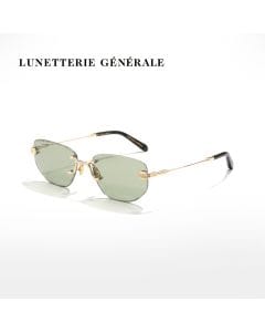 Lunetterie Genarale Rendez-Vous Au Paradis Sunglasses - Rimless Frame, 18K Gold Detailing, Solid G13 UV Protection Lenses | Black/Green - 684925873422H