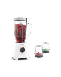 Moulinex Blendforce XXL Blender 600W, 2.8L Glass Jar Capacity, 6 Powelix Blades, Ice Crusher - White - LM458127
