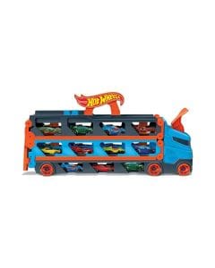 Hot Wheels City Speedway Hauler Storage Carrier 4-8 Years, Dual Launcher With Interactive Finish, Includes 3 Hot Wheels Cars - 887961925203