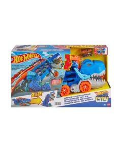 Hot Wheels City Transforming T-Rex Ultimate Hauler Playset 4+ Years, Two-Lane Dino Racing Track, Interactive Dino Action Features - 194735140022