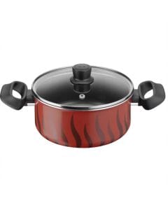 Tefal Tempo Flame Dutch Oven, 20cm Non-Stick Aluminium Cookware, Glass Lid, Thermo-Signal Heat Indicator - C3044485