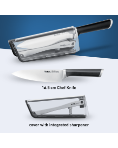 Tefal Ever Sharp Chef Knife, 16.5cm Stainless Steel Blade, Built-In Sharpening System, Ergonomic Handle, Kitchen Knife - K2569004