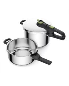 Tefal Secure Trendy Pressure Cooker Set, 4L + 6L Stainless Steel Cookers, Secure Locking System, Induction Compatible - P2584300