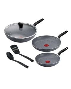 Tefal Natura 6-Piece Non-Stick Cookware Set, 24cm Frypan, 28cm Frypan, 28cm Wok, PTFE Coating, Aluminum - B867S685