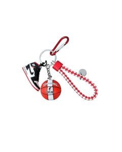 Luxury Signature Portland Trail Ball Keychain Set, Basketball Ball Keyring, White & Red Rope with Black White Red Sneaker Charms