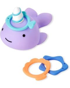 Skip Hop Zoo Narwhal Ring Toss Bath Toy 12+ Months, Helps Develop Hand-Eye Coordination, Pieces Float In Water, Safe And Child-Friendly Materials - Multicolour