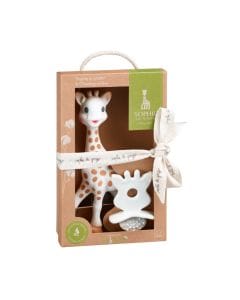 Sophie La Girafe So Pure Natural Teether Set 0+ Monthss 2 Pack, Natural Ergonomic Teether Design, Dual-Texture Soothing Surface - Brown/White