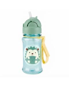 Skip Hop Zoo Hedgehog Straw Bottle 12+ Months 390ml, Hygienic Flip-Down Straw, Fun Zoo Character Design, Dishwasher Safe - Multicolour