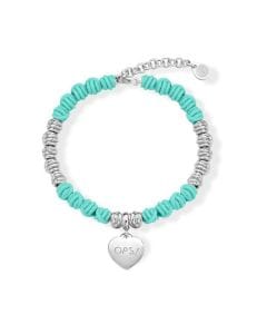 Ops Objects Light Blue Bracelet for Women, Light Blue Silicone Knot Bracelet with Silver Tone Metal Charms 
