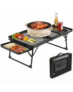 OYDAS Portable Folding Camping Grill Table, Adjustable Aluminum Outdoor Table with Two Extendable Side Panels
