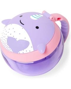 Skip Hop Zoo Narwhal Snack Cup 12+ Months 222ml, Hygienic Flip-Down Straw Protection, Adorable Zoo Character Design, Dishwasher Safe - Multicolour