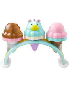 Skip Hop Zoo Sweet Scoops Ice Cream Set 10 Pieces, 5 Color Change Ice Cream Scoops, 1 Unicorn Ice Cream Scoop, 3 Cones, Rainbow Serving Stand - Multicolour