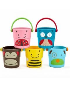 Skip Hop Zoo Bath Stack And Pour Buckets 9+ Months, Easy-Grab Design For Little Hands, Stackable For Easy Storage - Multicolour