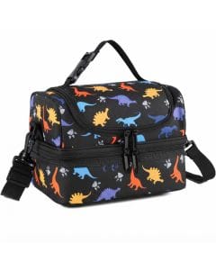 VASCHY Insulated Dinosaur Lunch Box Bag for Kids - Two Compartment Cooler Tote, Water-Resistant