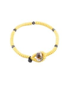 Atolyewolf Snake Knot Bracelet, Yellow Waxed Cord Design, Oxide Plated 925 Sterling Silver Octaballs, Button Closure & Logo